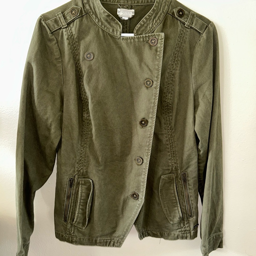 Hang Ten Olive Green Utility Jacket with Asymmetrical Button Front